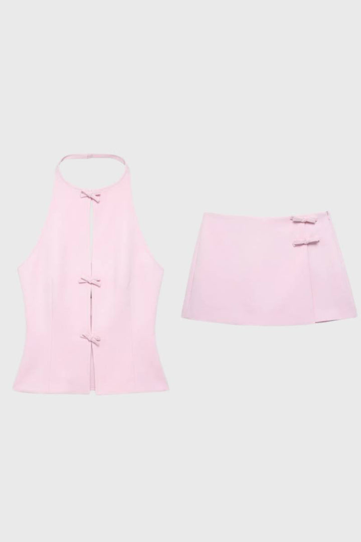 Two Piece Set Women - Halter Top & Mini Skirt | Chic — Light Pink