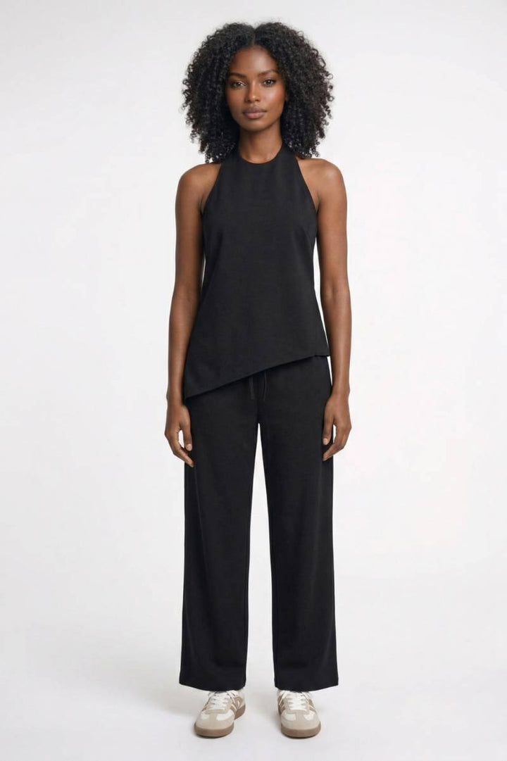 Two Piece Set Women - Halter Top & Wide Leg Trousers | Chic — Black
