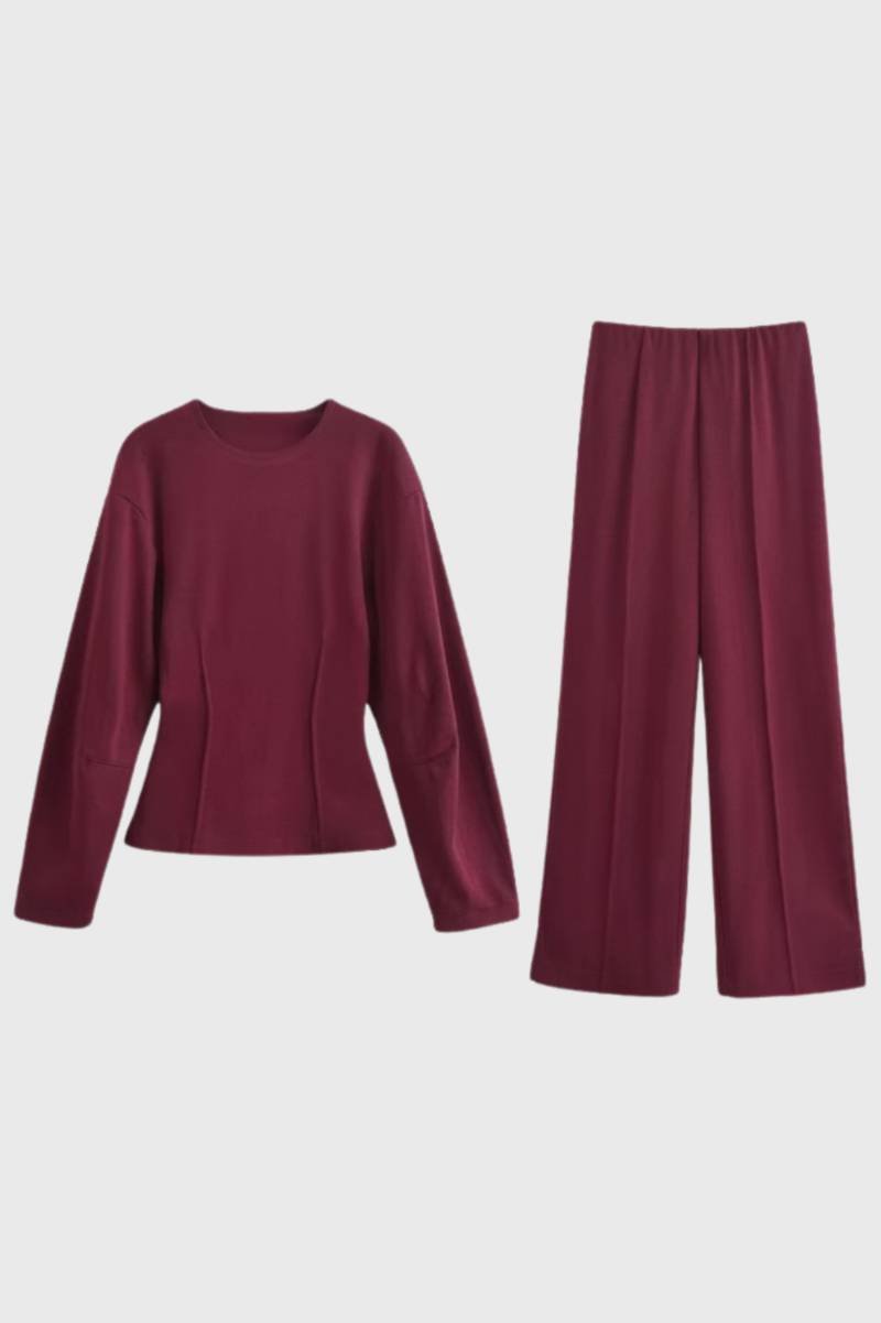 Two Piece Set Women's - Relaxed Fit Wide Leg | Elegant — Wine