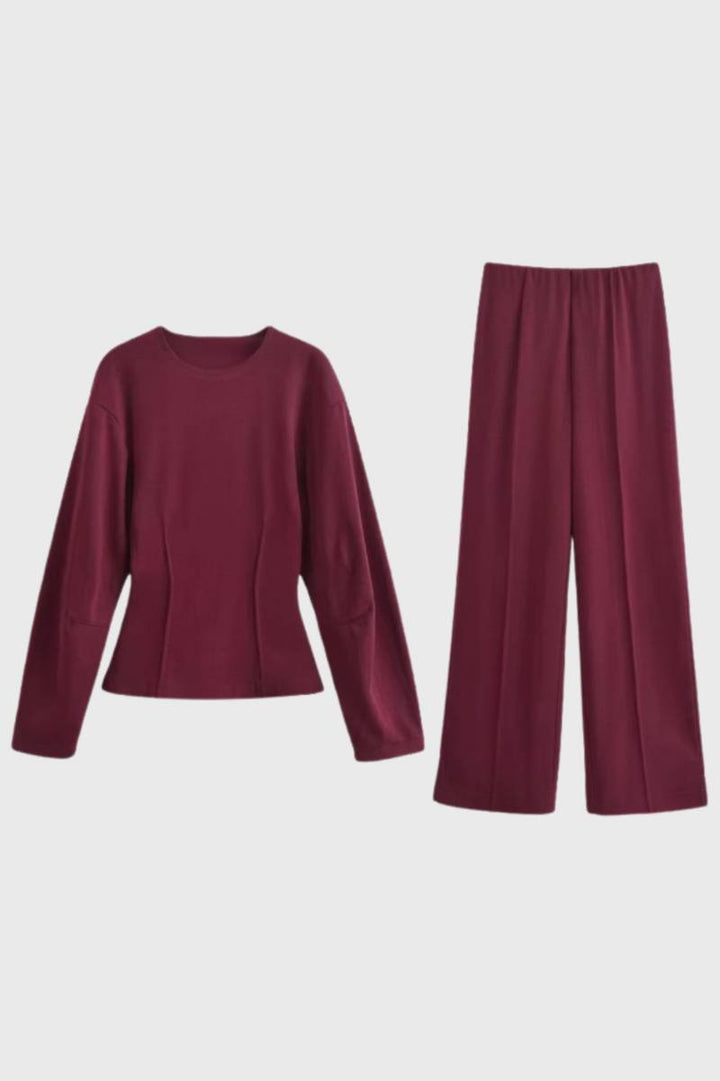 Two Piece Set Women's - Relaxed Fit Wide Leg | Elegant — Wine