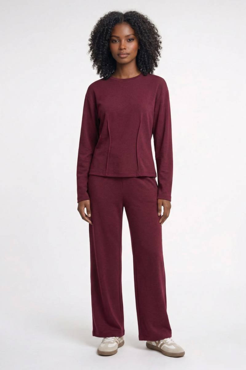 Two Piece Set Women's - Relaxed Fit Wide Leg | Elegant — Wine