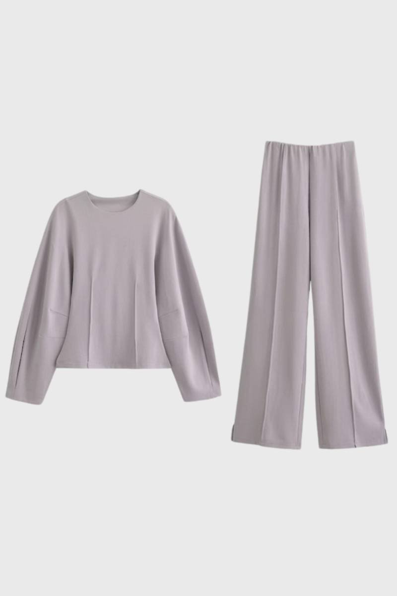 Two Piece Set Women's - Relaxed Fit Wide Leg | Elegant — Light Grey