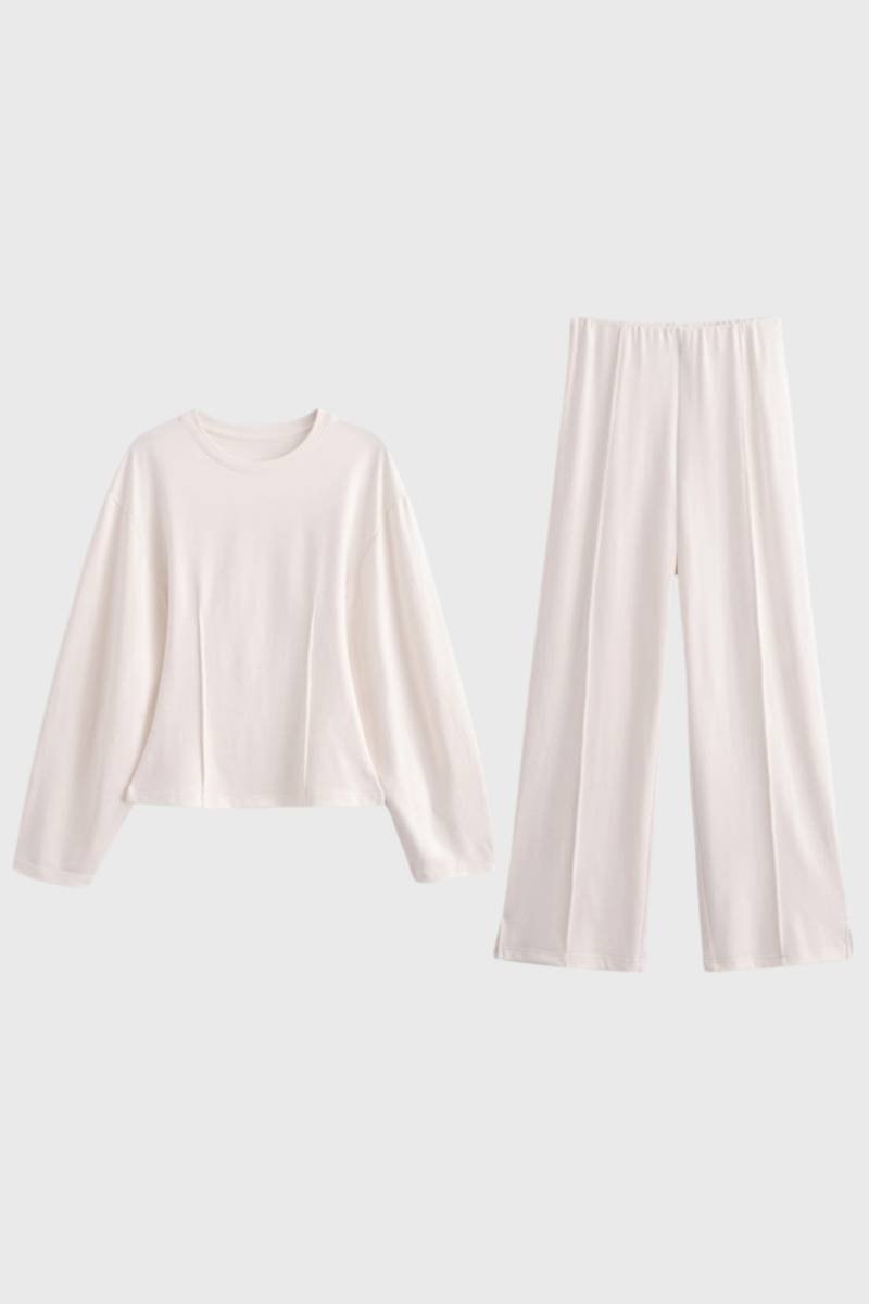 Two Piece Set Women's - Relaxed Fit Wide Leg | Elegant — Cream