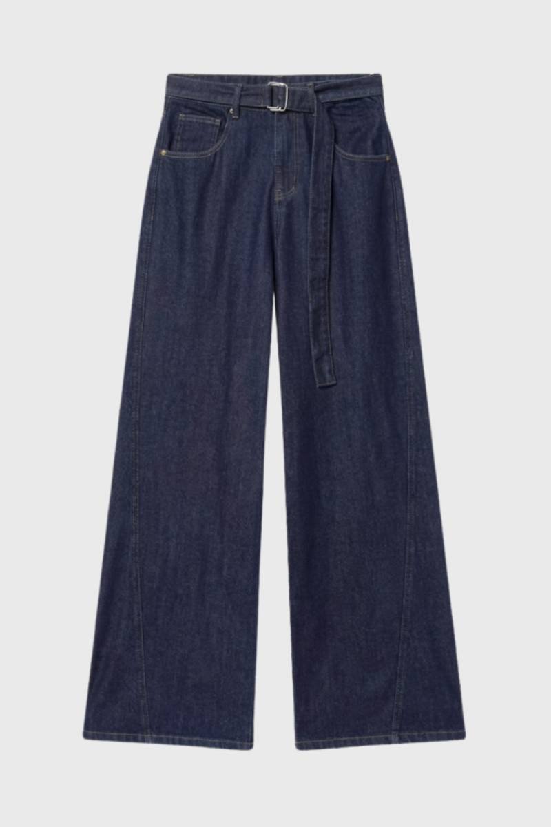 Wide Leg Jeans Women - High Waist Belted Wide Leg | Casual — Navy