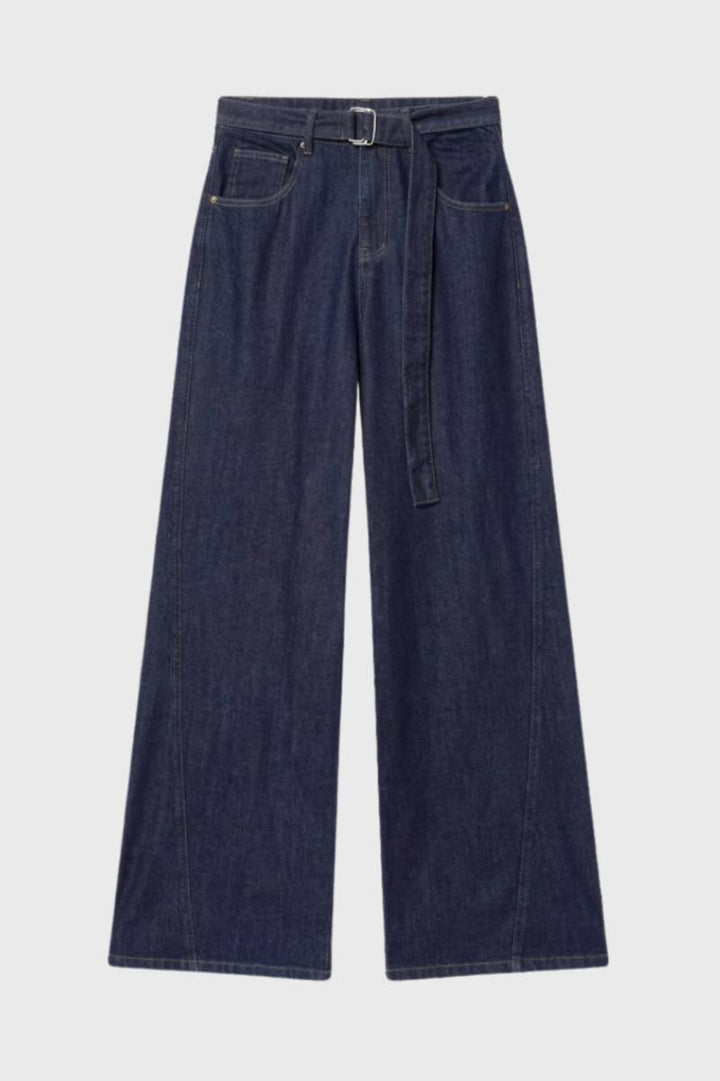 Wide Leg Jeans Women - High Waist Belted Wide Leg | Casual — Navy