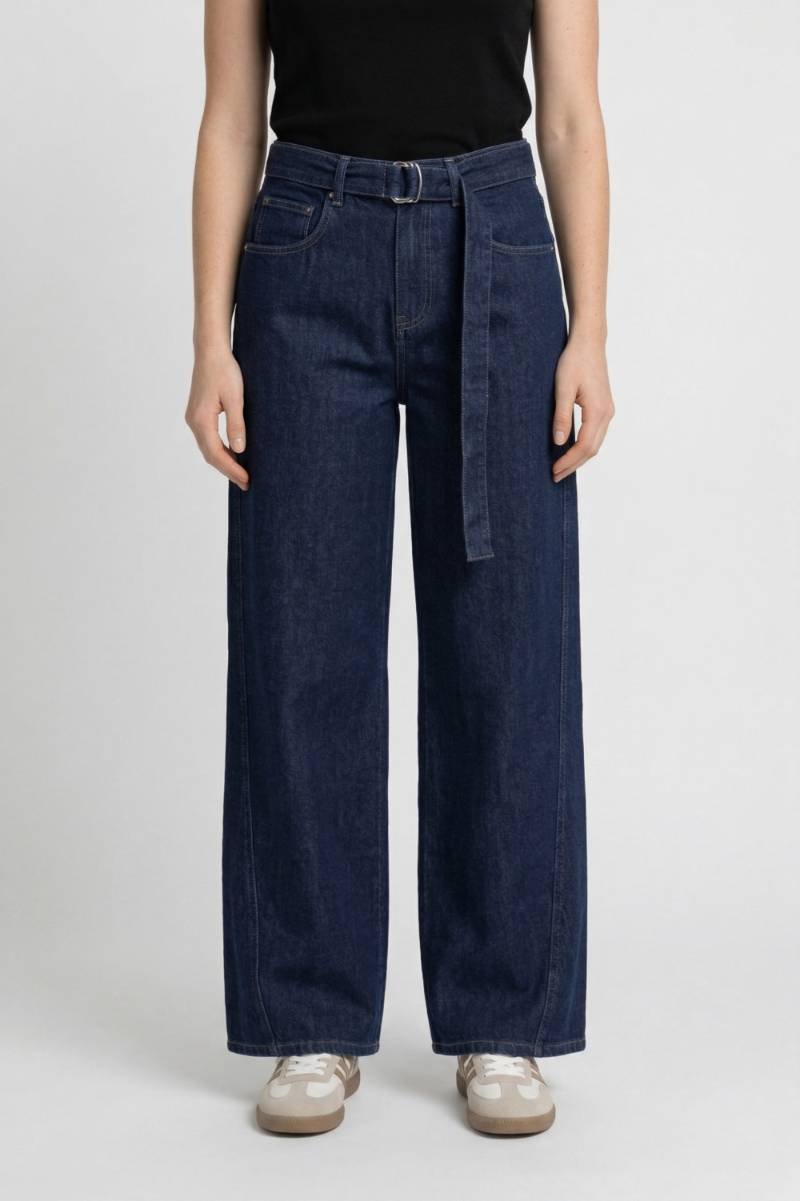 Wide Leg Jeans Women - High Waist Belted Wide Leg | Casual — Navy