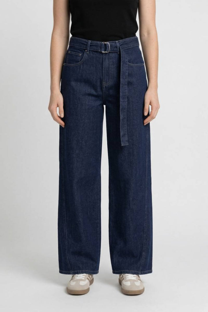 Wide Leg Jeans Women - High Waist Belted Wide Leg | Casual — Navy