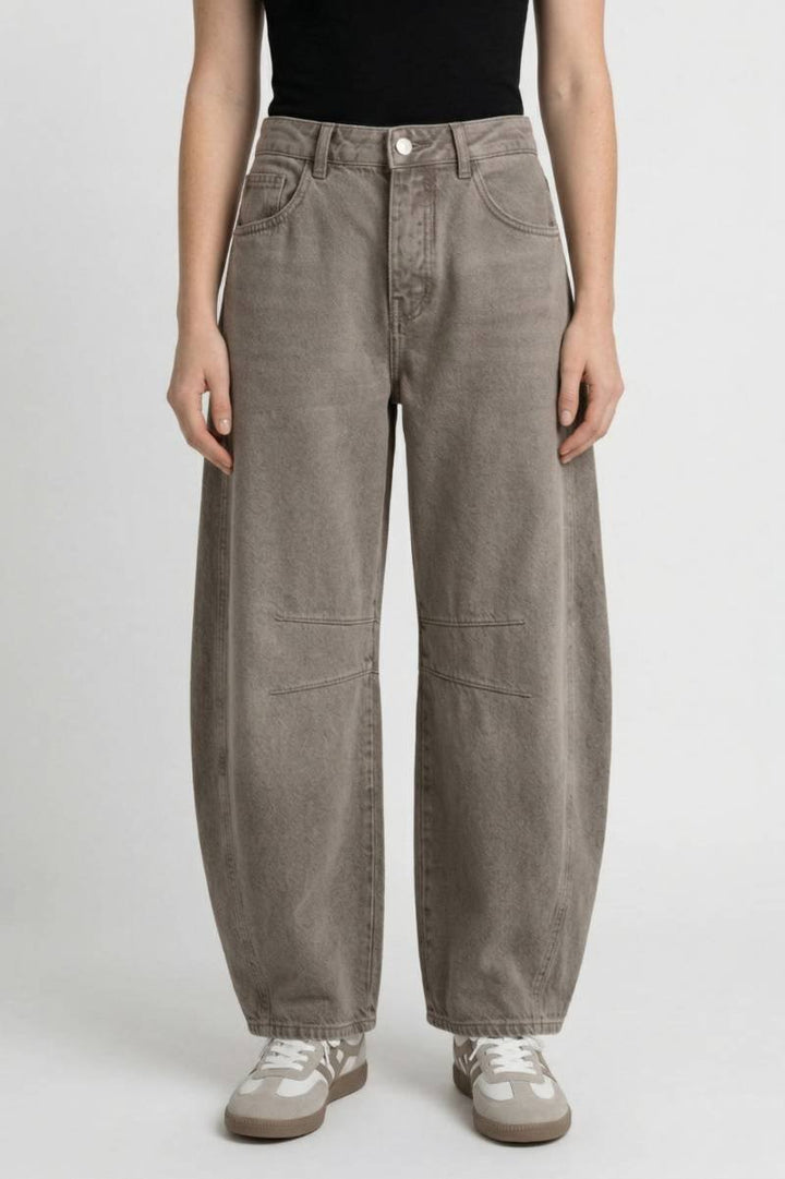 Wide Leg Jeans Women - Relaxed Barrel Cut | High Waisted — Taupe