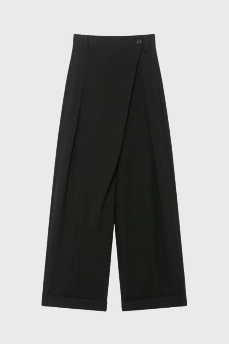Wide Leg Trousers Women - High Waist Button Detail | Elegant — Black