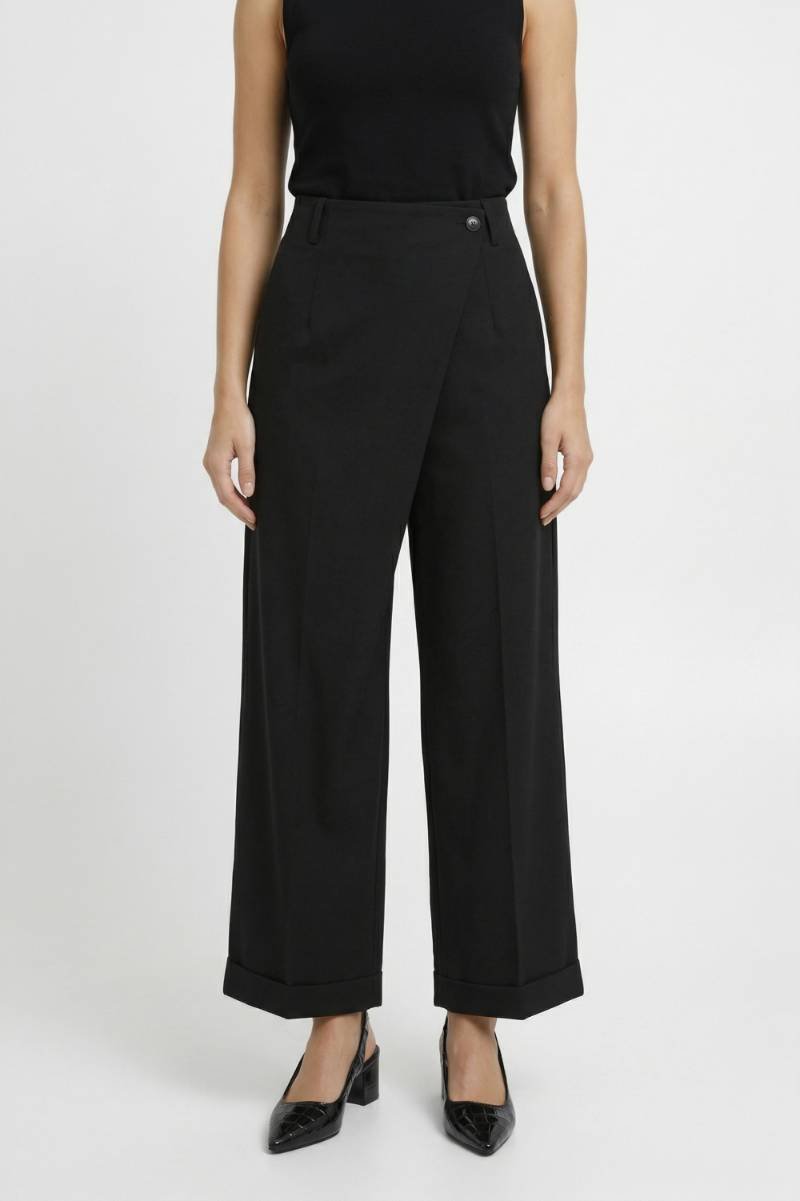 Wide Leg Trousers Women - High Waist Button Detail | Elegant — Black