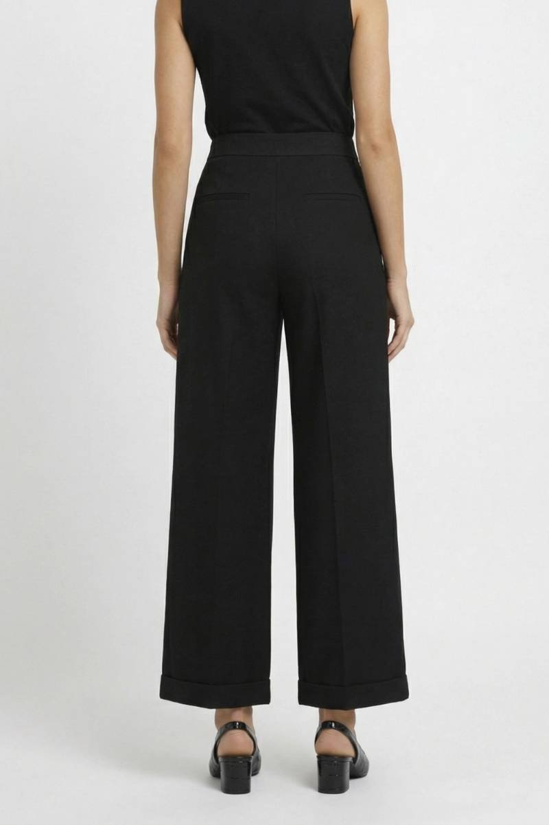 Wide Leg Trousers Women - High Waist Button Detail | Elegant — Black