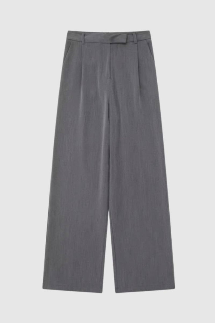Wide Leg Trousers Women - High Waisted with Front Pleats | Smart — Grey