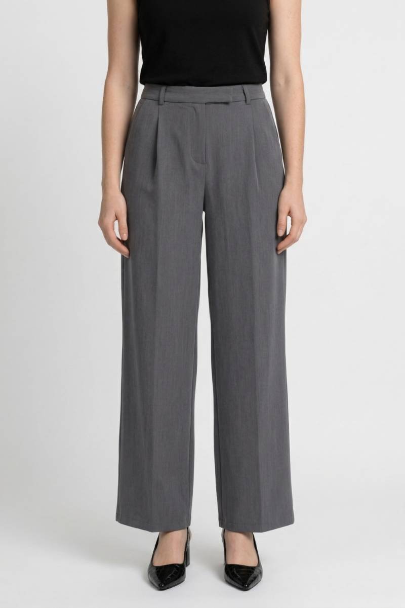 Wide Leg Trousers Women - High Waisted with Front Pleats | Smart — Grey
