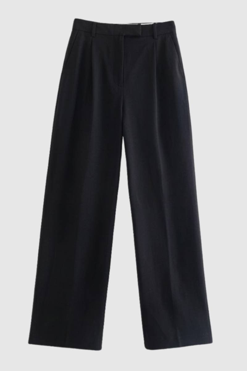 Wide Leg Trousers Women - High Waisted with Front Pleats | Smart — Black