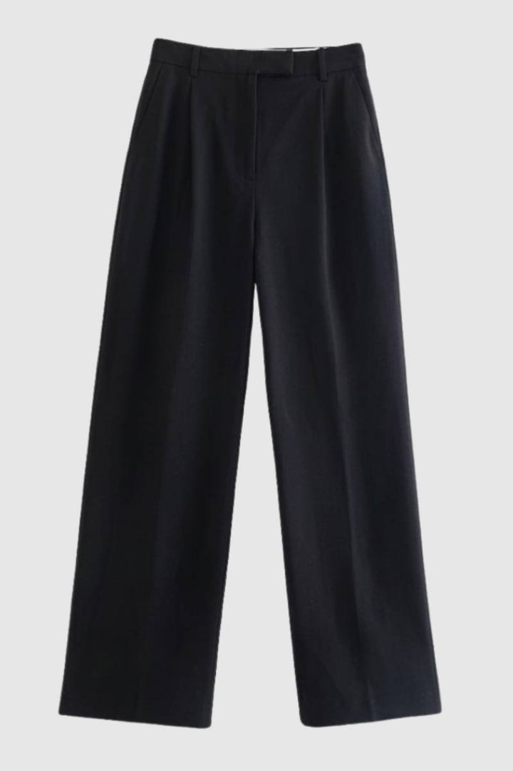 Wide Leg Trousers Women - High Waisted with Front Pleats | Smart — Black