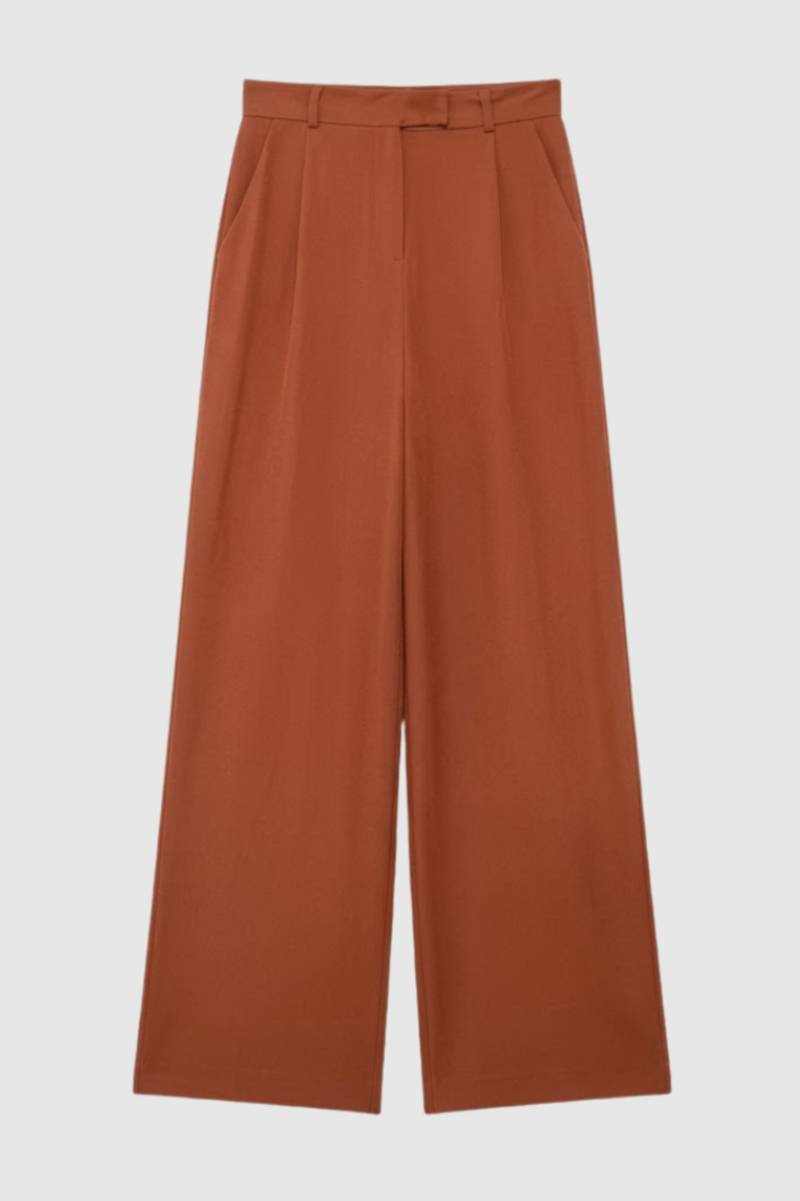 Wide Leg Trousers Women - High Waisted with Front Pleats | Smart — Terracotta
