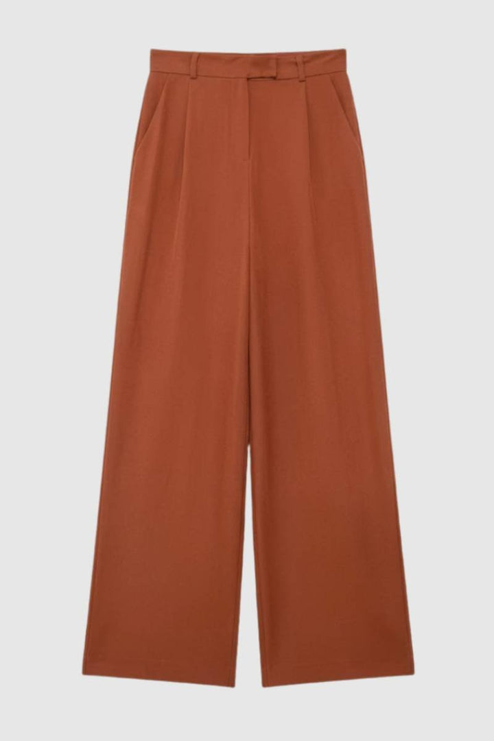 Wide Leg Trousers Women - High Waisted with Front Pleats | Smart — Terracotta