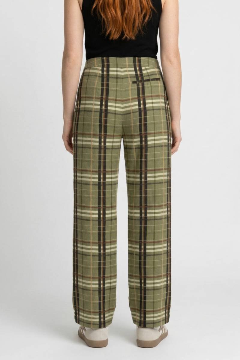 Wide Leg Trousers Women - Plaid High Waist | Relaxed Casual — Plaid Olive