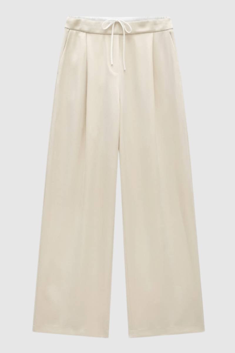 Wide Leg Trousers Women - Relaxed Drawstring Waist | Comfortable — Cream