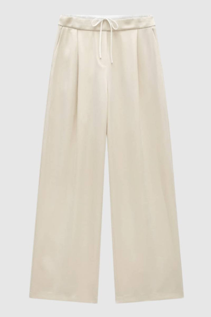 Wide Leg Trousers Women - Relaxed Drawstring Waist | Comfortable — Cream