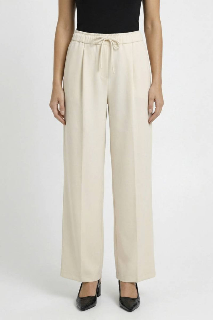 Wide Leg Trousers Women - Relaxed Drawstring Waist | Comfortable — Cream