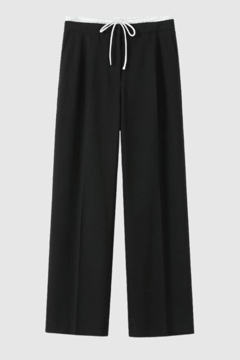 Wide Leg Trousers Women - Relaxed Drawstring Waist | Comfortable — Black
