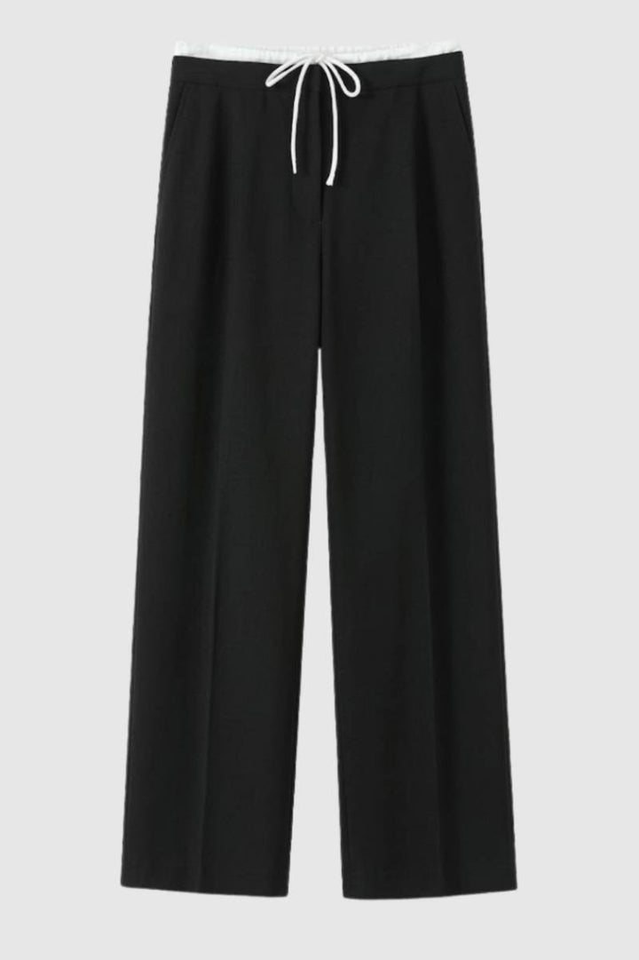Wide Leg Trousers Women - Relaxed Drawstring Waist | Comfortable — Black