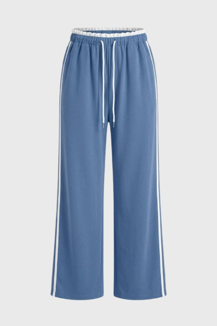 Wide Leg Trousers Women - Sporty Striped Side Detail | Casual — Light Blue