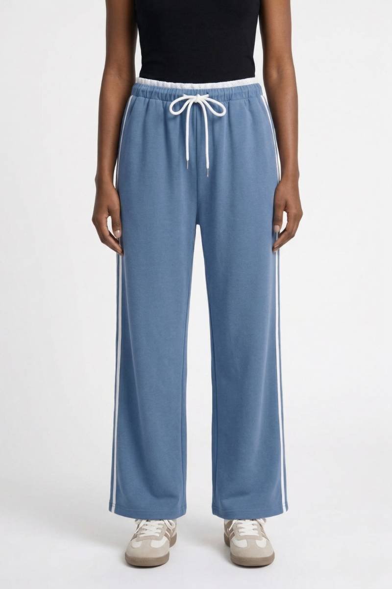Wide Leg Trousers Women - Sporty Striped Side Detail | Casual — Light Blue