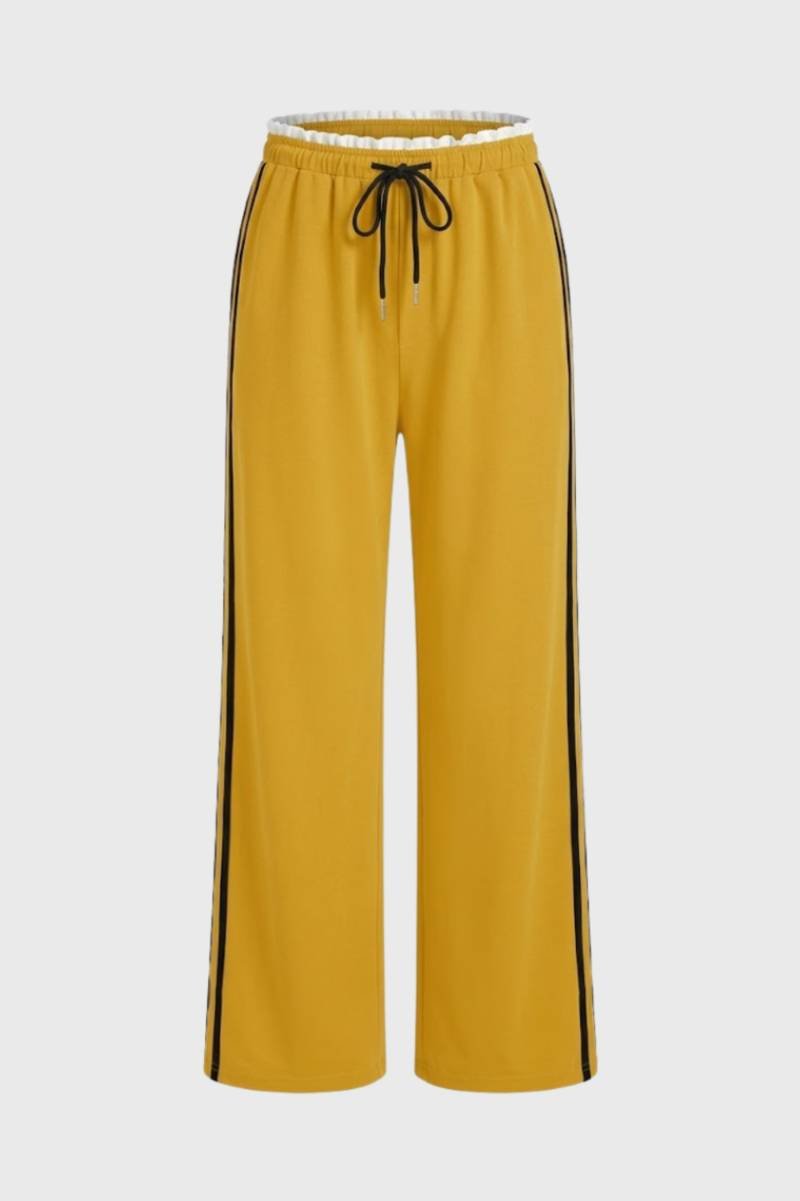 Wide Leg Trousers Women - Sporty Striped Side Detail | Casual — Yellow