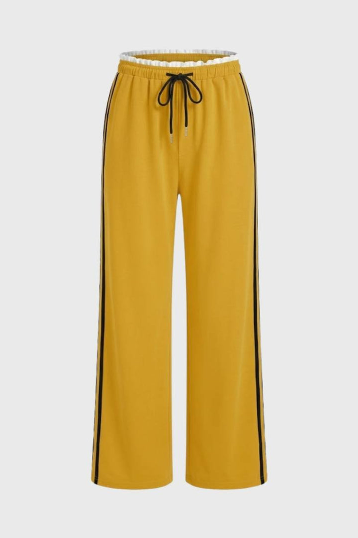 Wide Leg Trousers Women - Sporty Striped Side Detail | Casual — Yellow