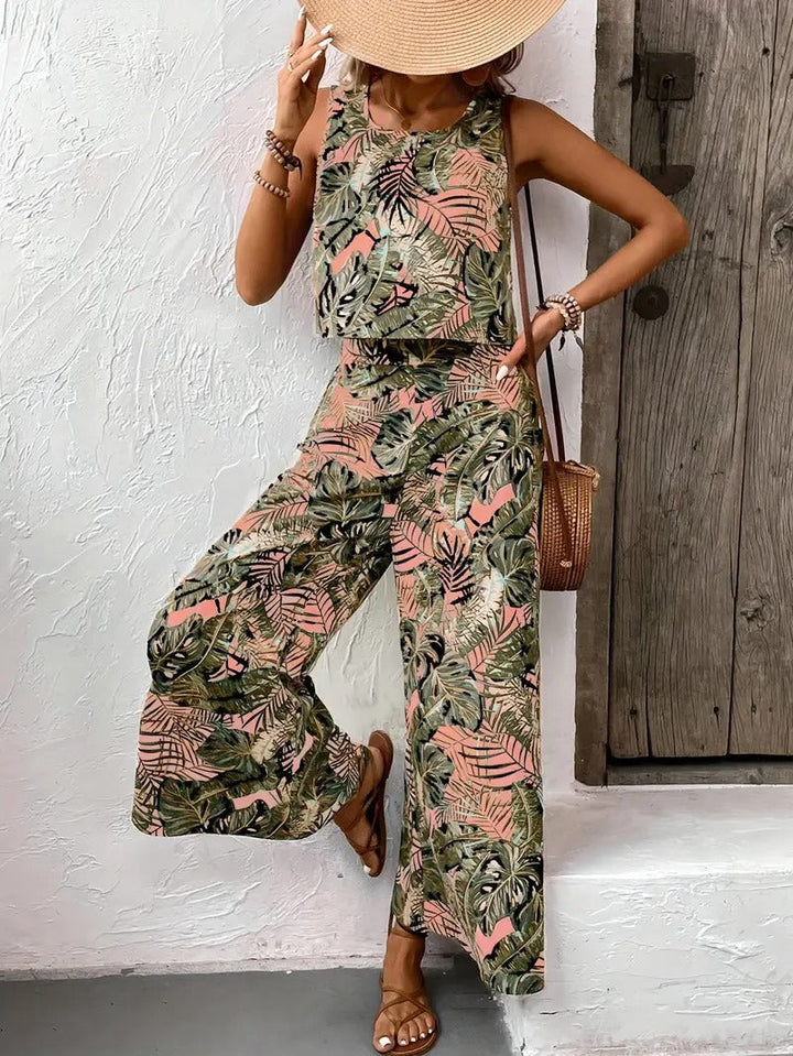 Women's Co-ord Set - Sleeveless Top and Wide Leg Trousers | Summer