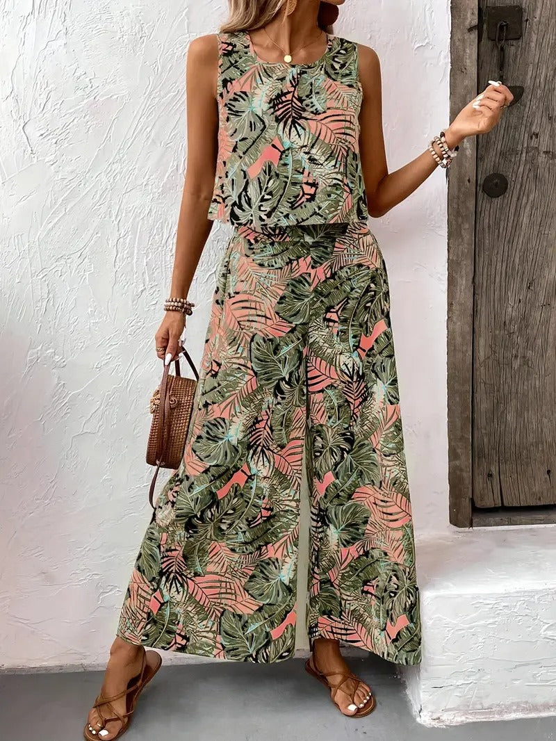 Women's Co-ord Set - Sleeveless Top and Wide Leg Trousers | Summer