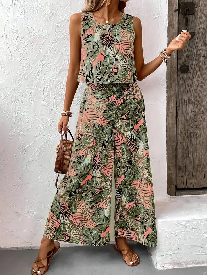 Women's Co-ord Set - Sleeveless Top and Wide Leg Trousers | Summer