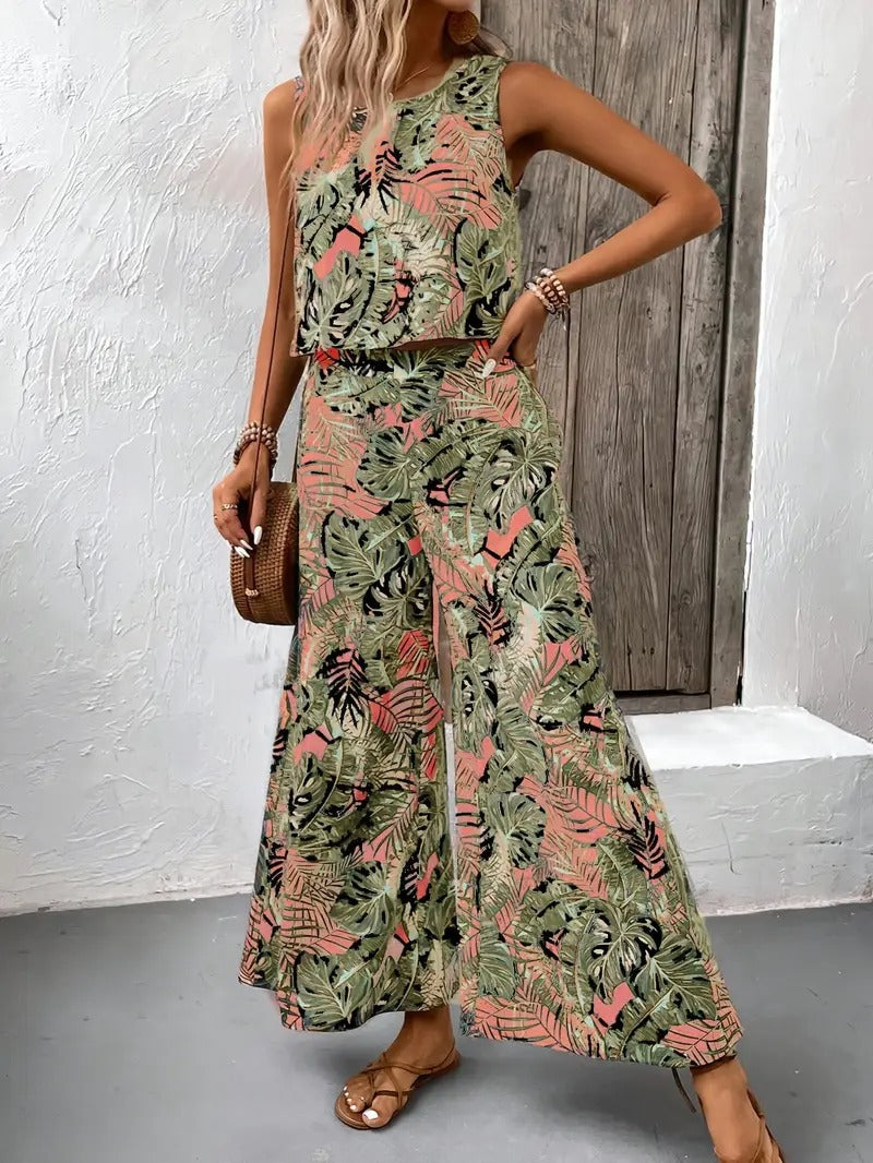 Women's Co-ord Set - Sleeveless Top and Wide Leg Trousers | Summer