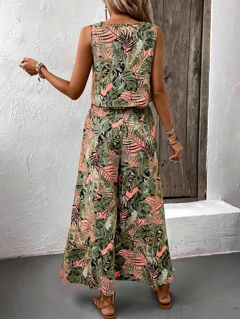 Women's Co-ord Set - Sleeveless Top and Wide Leg Trousers | Summer