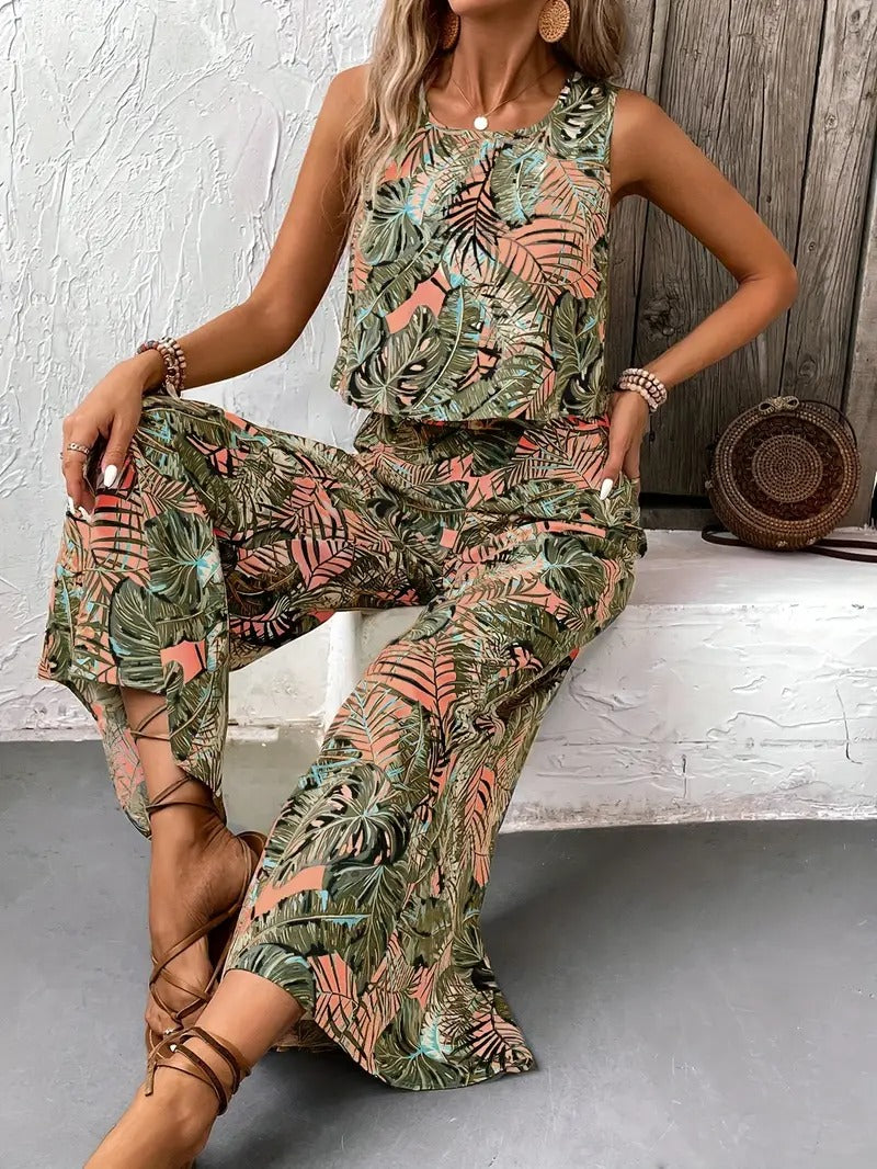 Women's Co-ord Set - Sleeveless Top and Wide Leg Trousers | Summer
