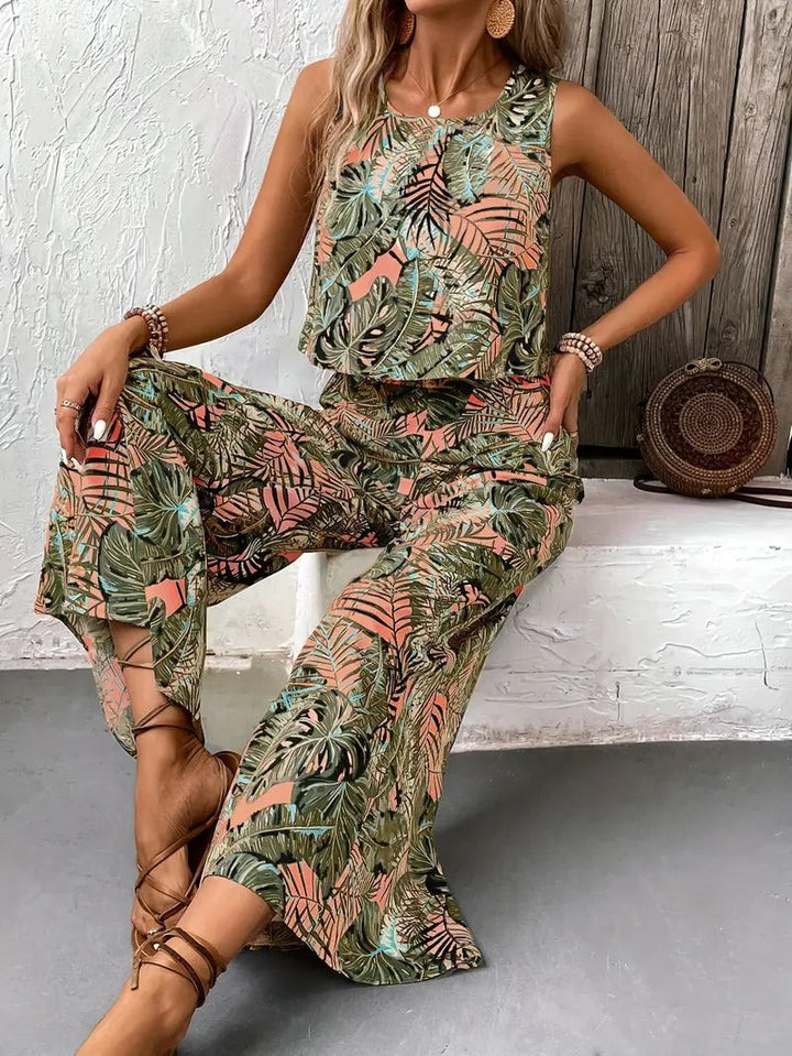 Women's Co-ord Set - Sleeveless Top and Wide Leg Trousers | Summer