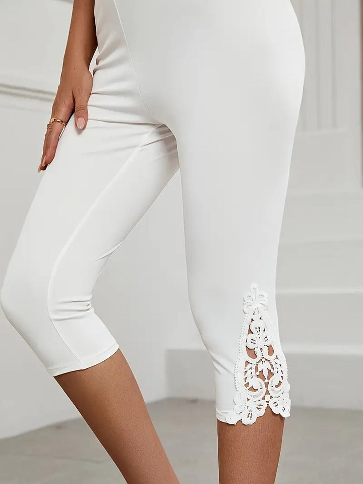 Leggings Women - Cropped High Waist with Floral Trim Detail | Summer