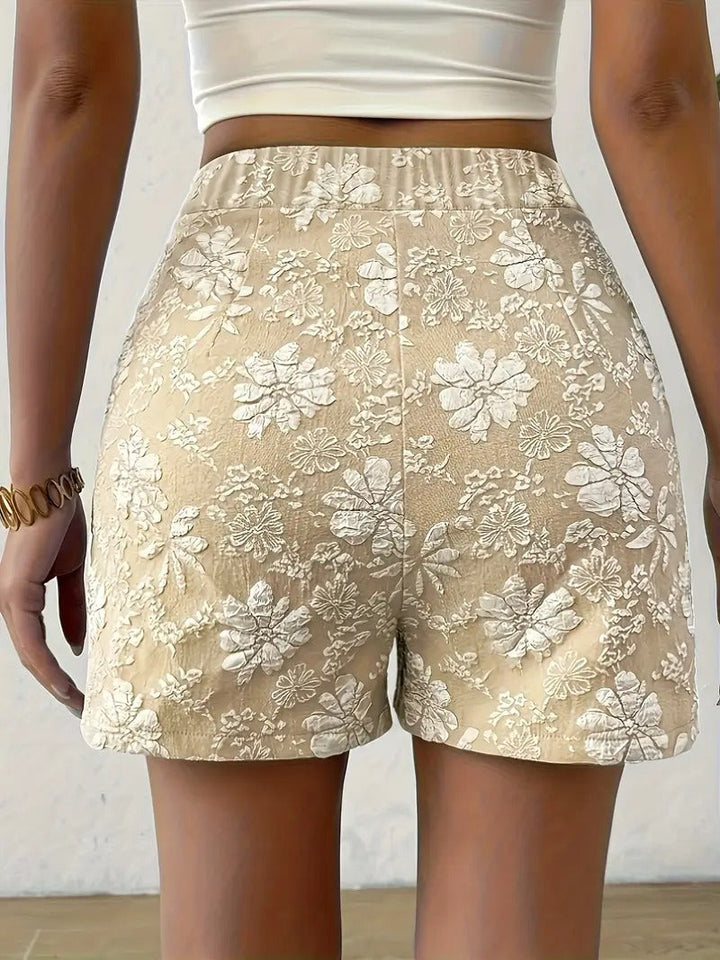 Shorts Women - High Waist Floral Embroidered with Button Front | Summer
