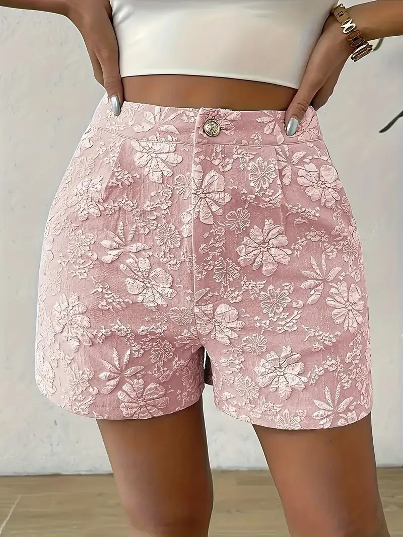 Shorts Women - High Waist Floral Embroidered with Button Front | Summer