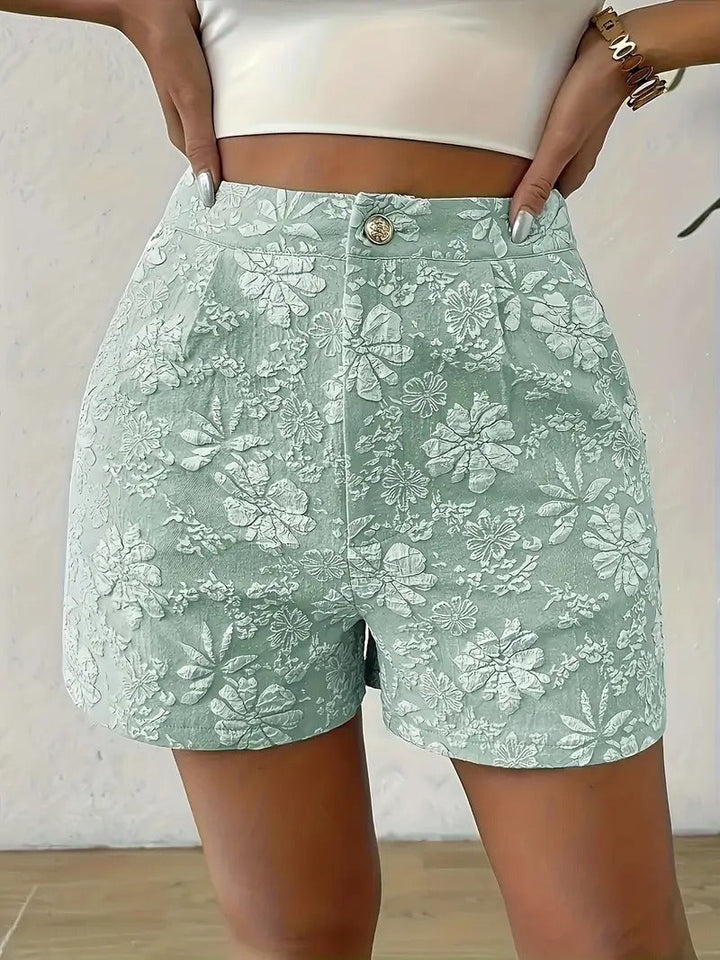 Shorts Women - High Waist Floral Embroidered with Button Front | Summer