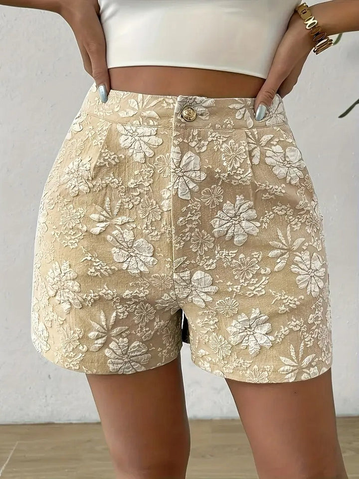 Shorts Women - High Waist Floral Embroidered with Button Front | Summer