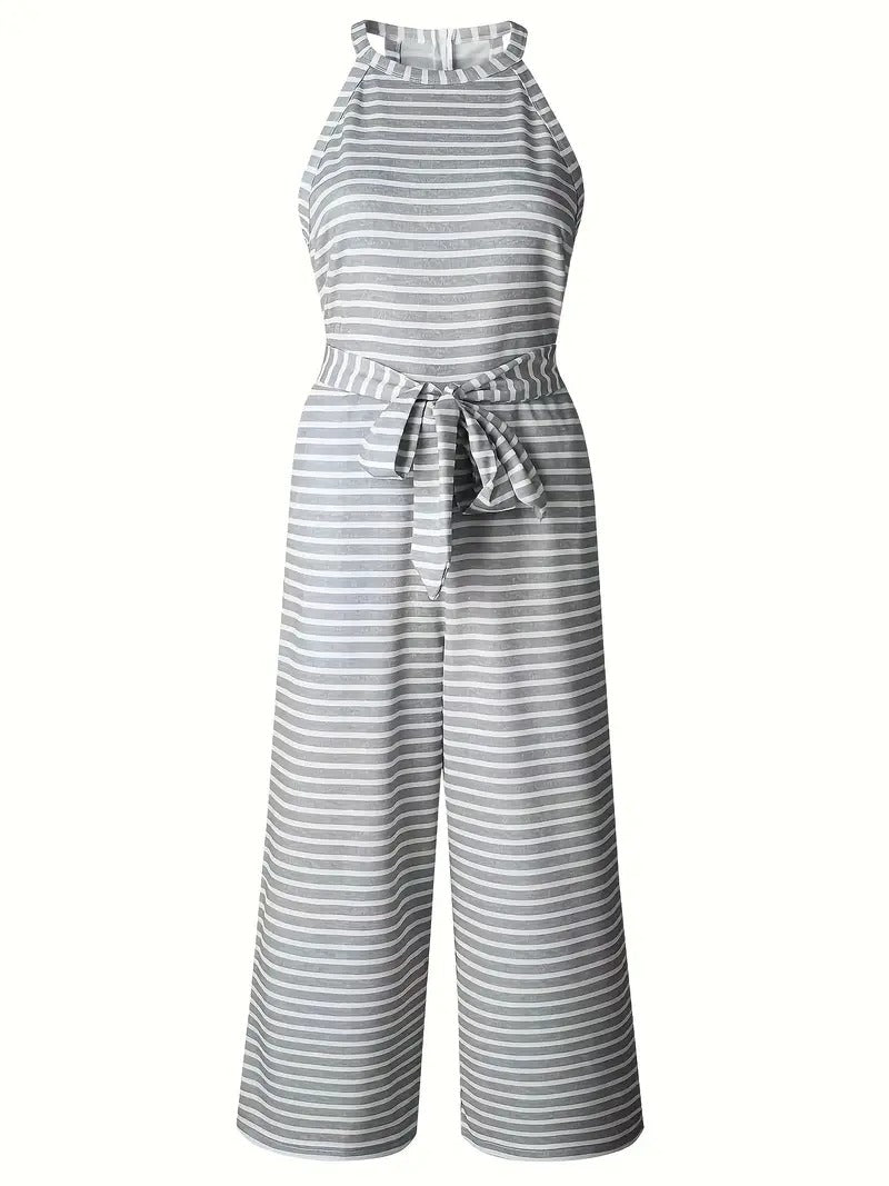 Jumpsuit Women - Sleeveless Stripe Wide Leg with Tie Waist | Summer