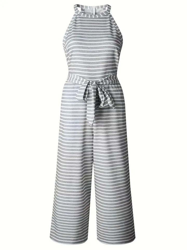Jumpsuit Women - Sleeveless Stripe Wide Leg with Tie Waist | Summer