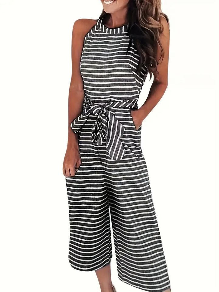 Jumpsuit Women - Sleeveless Stripe Wide Leg with Tie Waist | Summer