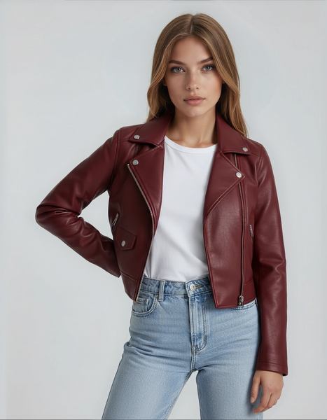 Biker Jacket Women - Cropped Zip Detail | Casual