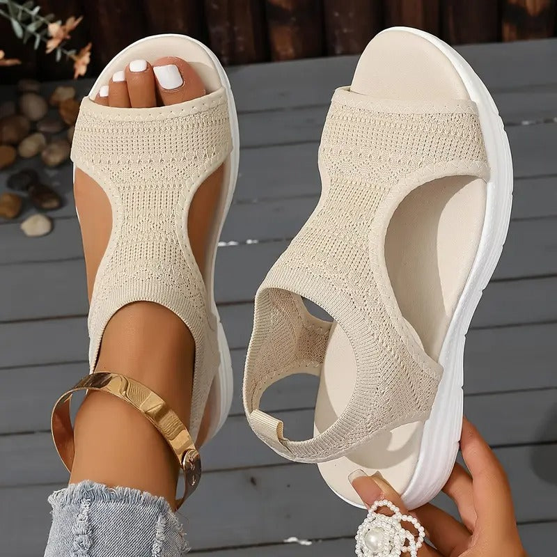 Women's Sandals - Wedge Platform Slip-On Knit Upper Open Toe | Summer