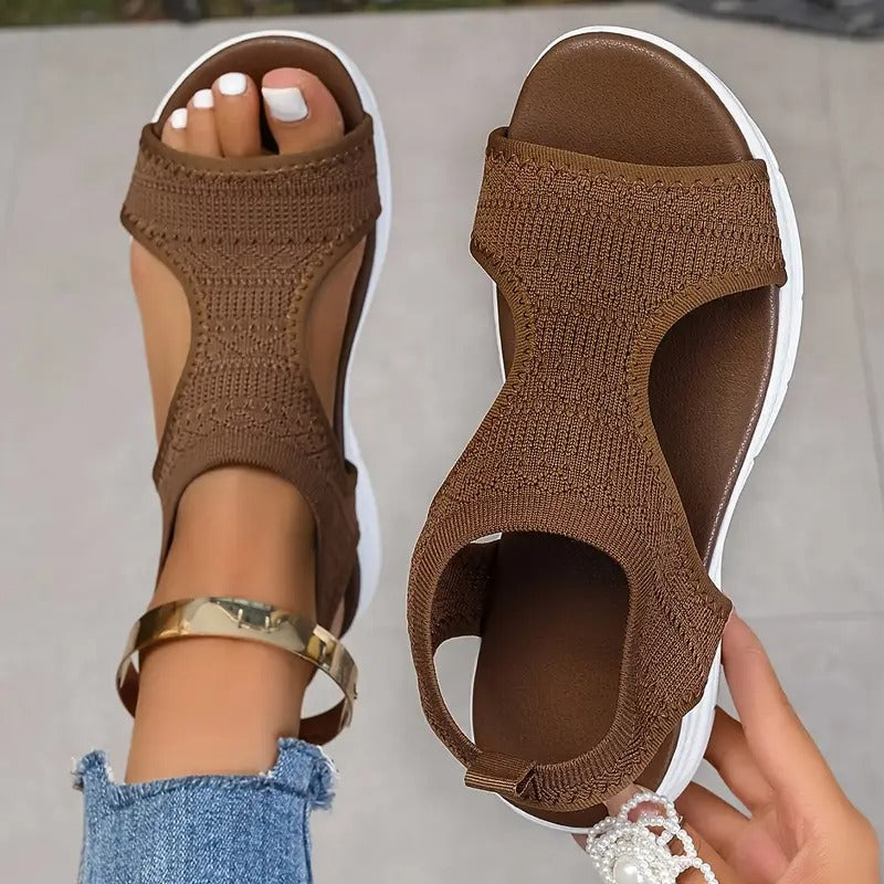 Women's Sandals - Wedge Platform Slip-On Knit Upper Open Toe | Summer