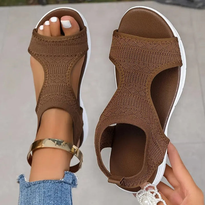 Women's Sandals - Wedge Platform Slip-On Knit Upper Open Toe | Summer